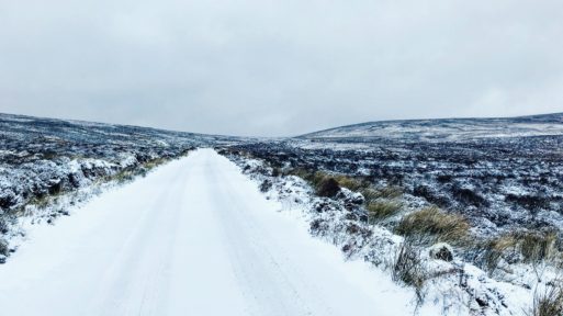 a snowy road in Ireland