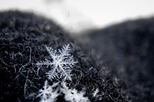close up picture a snowflake on a sweater