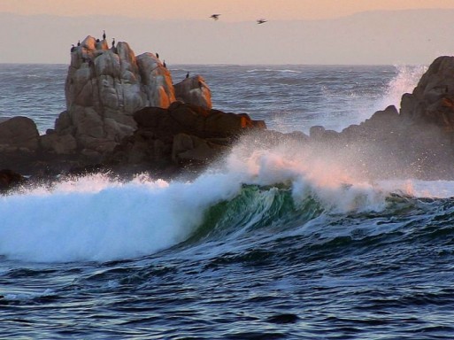 wave crashing on rocks