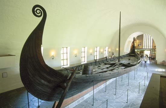 A Viking Burial Ship on display in an Oslo, Norway museum — image courtesy of kids.britannica.com