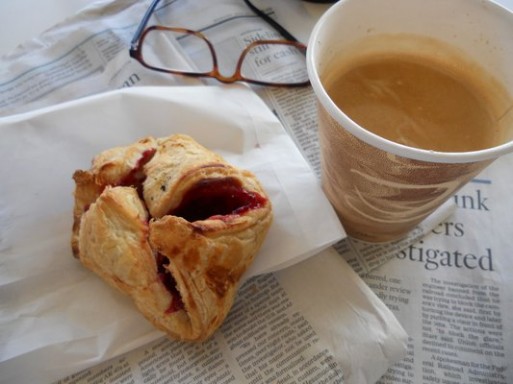 cherry turnover and coffee for breakfast