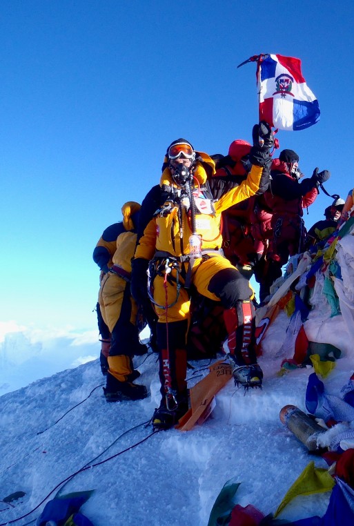 Climber with oxygyn at the summit of Mt Everest