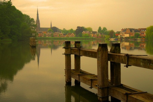 A dock overlooking Weesp in The Netherlands, where the village is located
