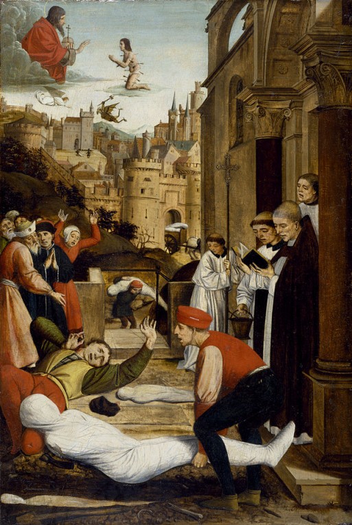 "Saint Sebastian Interceding for the Plague Stricken" Josse Lieferinxe (1497-1499)  (Credit: Wikipedia.org)