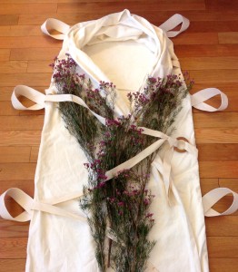 Vale Shrouds' burial shroud with flowers