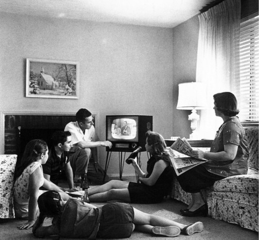 Family watching TV series