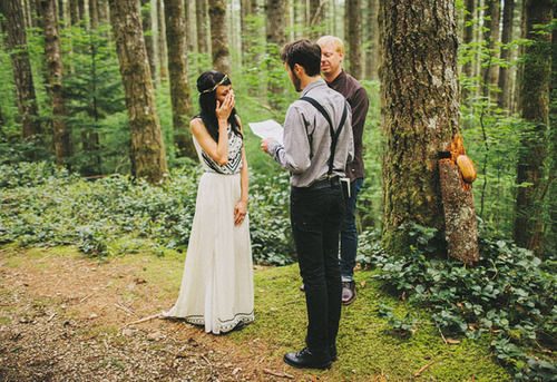 Couple getting married in the woods which will offer them a longer life