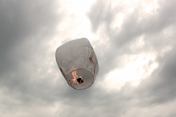 Chinese sky lantern represents loved one's spirit after death