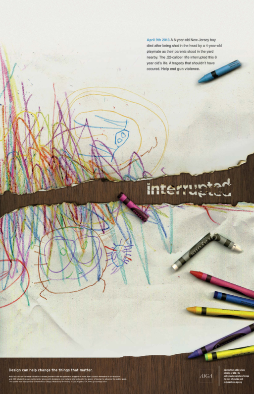 Poster to end gun violence shows a scribbled crayon drawing and a gun. 