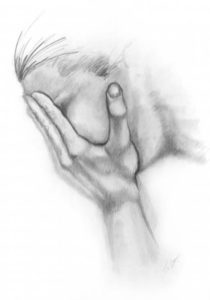Pencil drawing of a grieving person