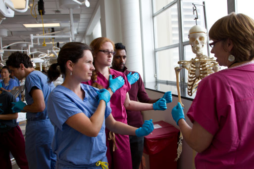 Medical students in anatomy lab