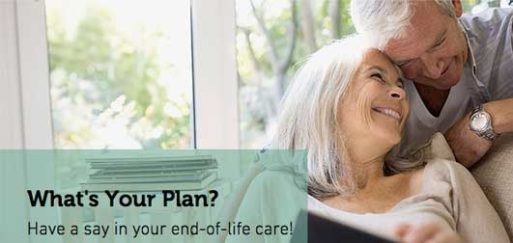 Older couple smiling and discussing end of life care