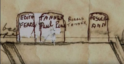 A hand-drawn sketch of a cemetery plot featured in the documentary about death and dying