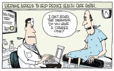 Cartoon illustrating the inequities of America's health insurance system