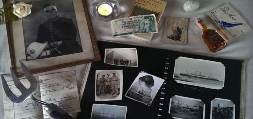 Personal items on a memorial table