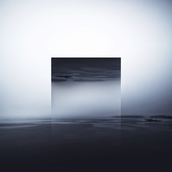 A photo of a dark, black and white beach, with the same image flipped upside down inside of the larger image, representing depression in the five stages of grief