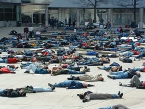 A die-in against nuclear proliferation