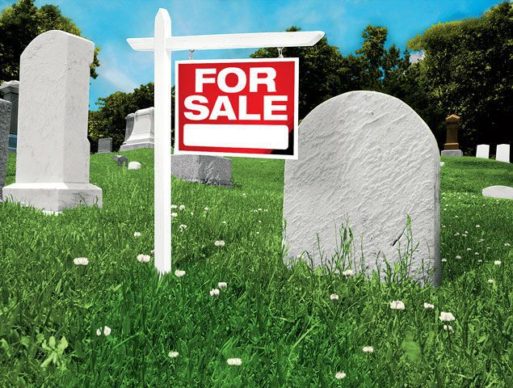 Burial plot with for sale sign