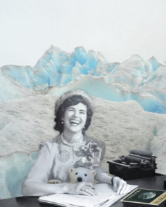 Dreamscape created by Nancy Gershman depicting a woman in the Artic sitting at a typewriter