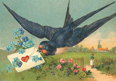 vintage bird bringing a letter from a reader
