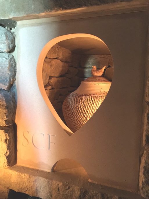 Heart cut in stone at willow row barrow cremation niche