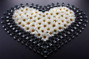 A heart made of hose clamps ad daisies from Monday Hearts for Madalene