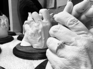 Hands of the dying plaster casts
