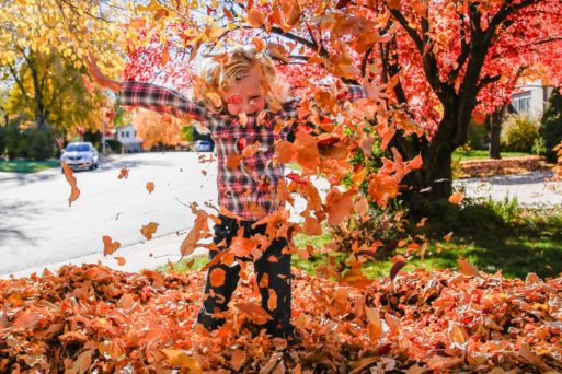 Child in Fall leaves symbolize change and dying