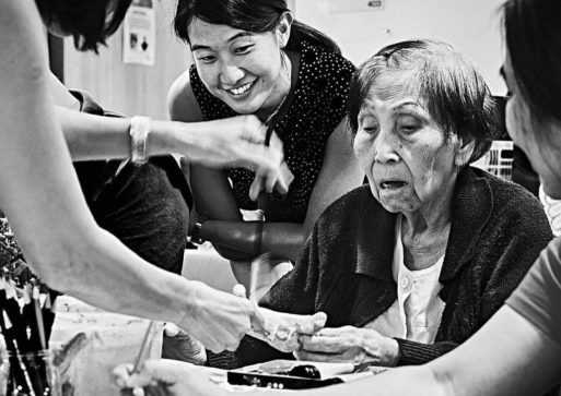 B&W photo of elderly woman in hospice by Alan Lee