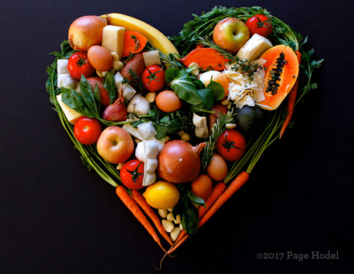 A handmade heart made of fruits and vegetables