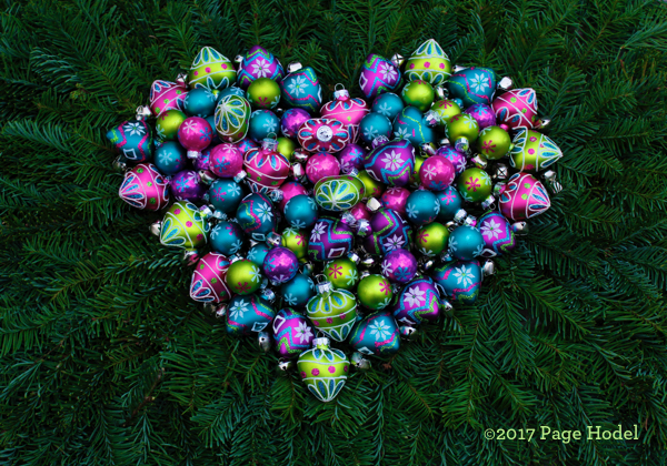 Handmade heart of Christmas bulbs