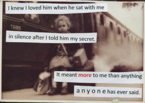 An anonymous postcard confession, featuring a photo of a young girl with a caption talking about the feeling of relief one person felt after confessing a secret to someone else