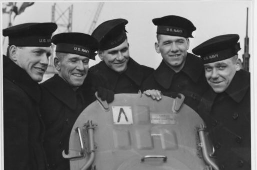 The five Sullivan brothers posing on board the USS Juneau