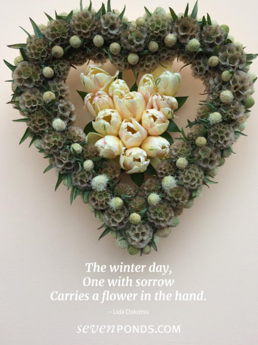 Handmade flower heart with a haiku