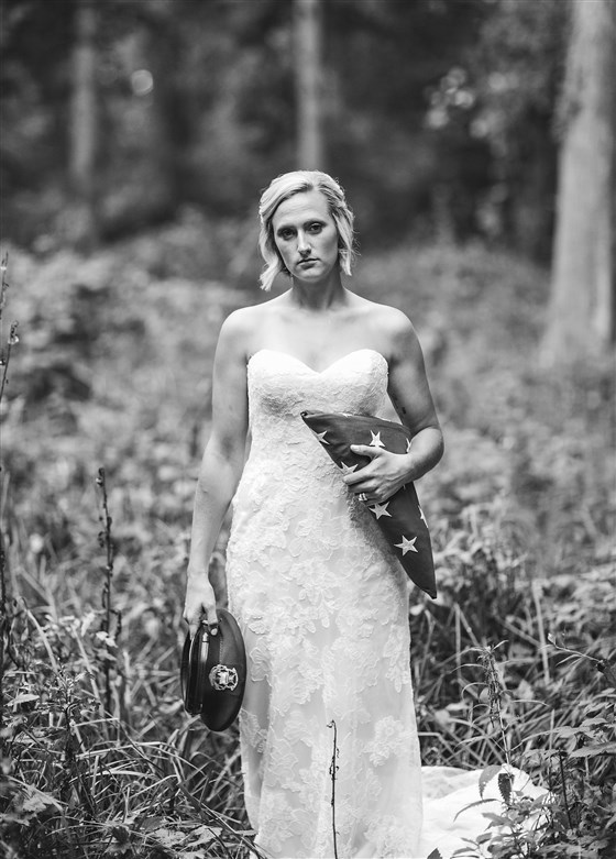 Nikki poses in a wedding dress after the death of her fiance