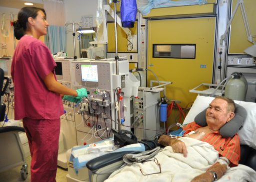 Man with end-stage renal disease in the hospital getting dialysis