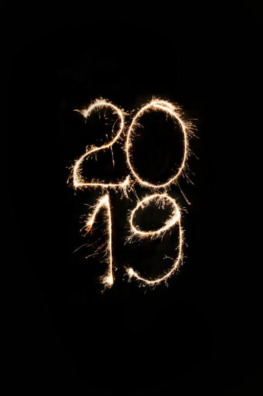 2019 written in lights on a black background for New Years Day