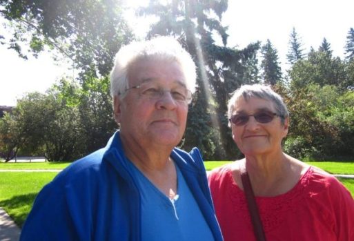 Adele Fontaine and her husband Norman standing in a park
