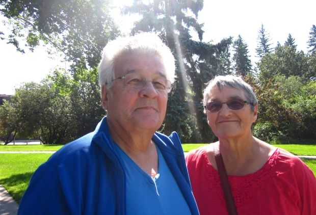 Adele Fontaine and her husband Norman standing in a park