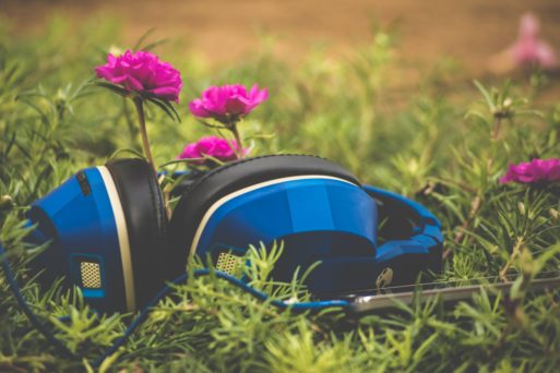 An image of headphones and flowers representing positive correlation of music and dementia