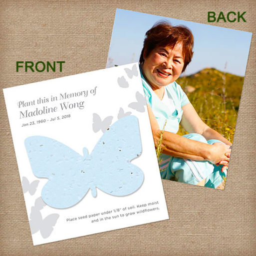 A butterfly shaped flower-seed infused photo card