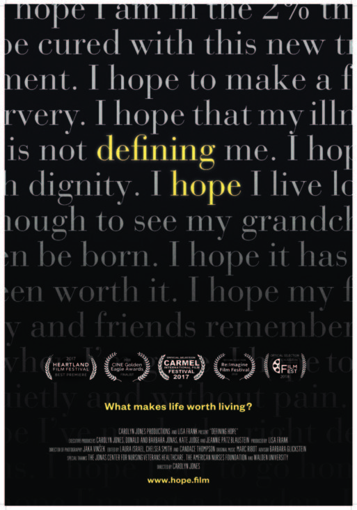 Black and white cover art for the film "Defining Hope"