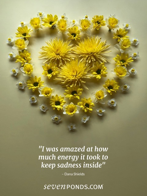 Flower heart with a quote from Diana Shields