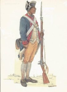 Painting of an African American soldier from the American Revolution.