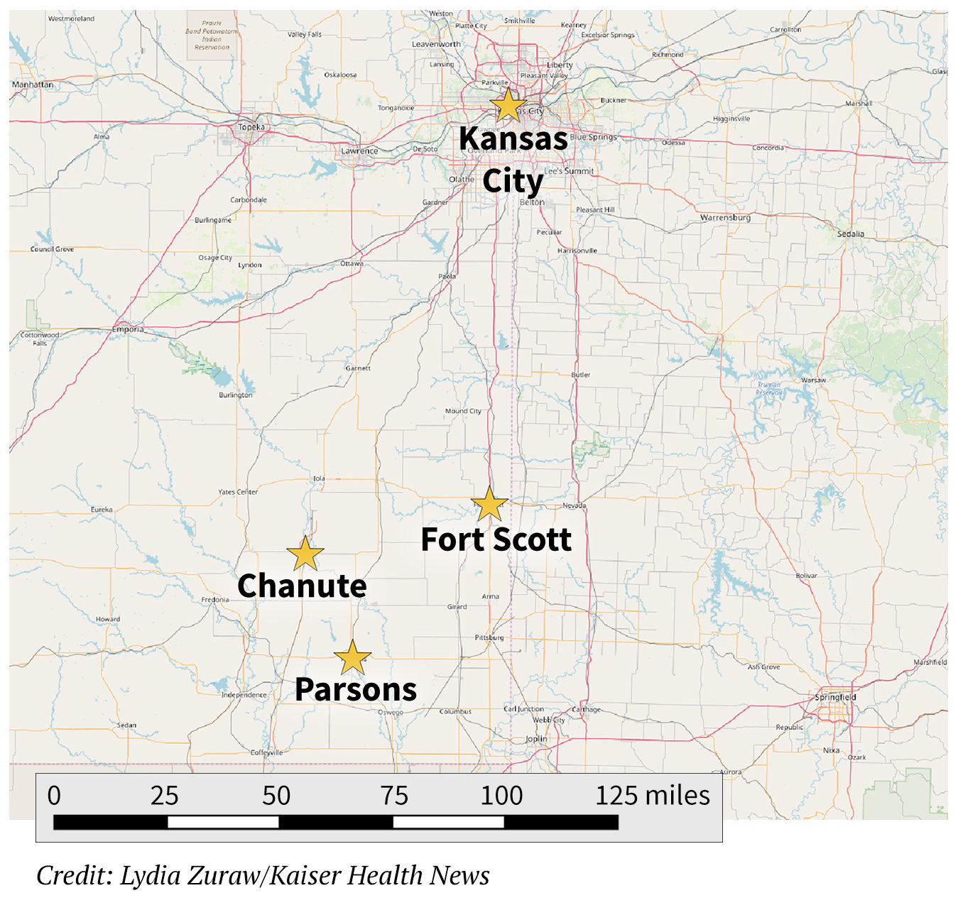 Map showing travel distances for rural communities