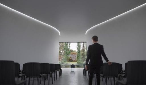 The main room of the funeral center designed by HofmanDujardin.