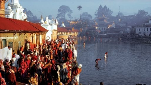 Pilgrims visit Nepal's Pashupatinath temple, and some perform cremations and traditional Hindu mourning rituals there.
