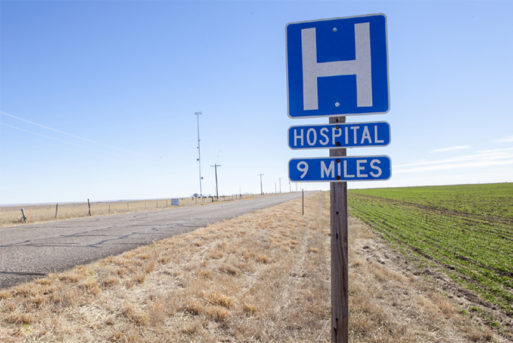 Hospital sign on a rural community road