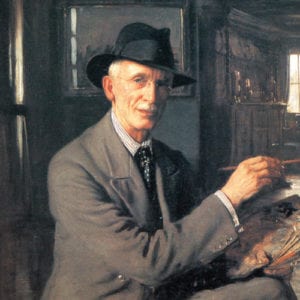 Frederick Elwell, who painted "The Wedding Dress" in a suit and fedora