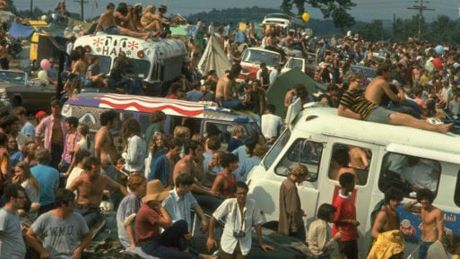 Crowds pour into Woodstock on Aug. 15, 1969